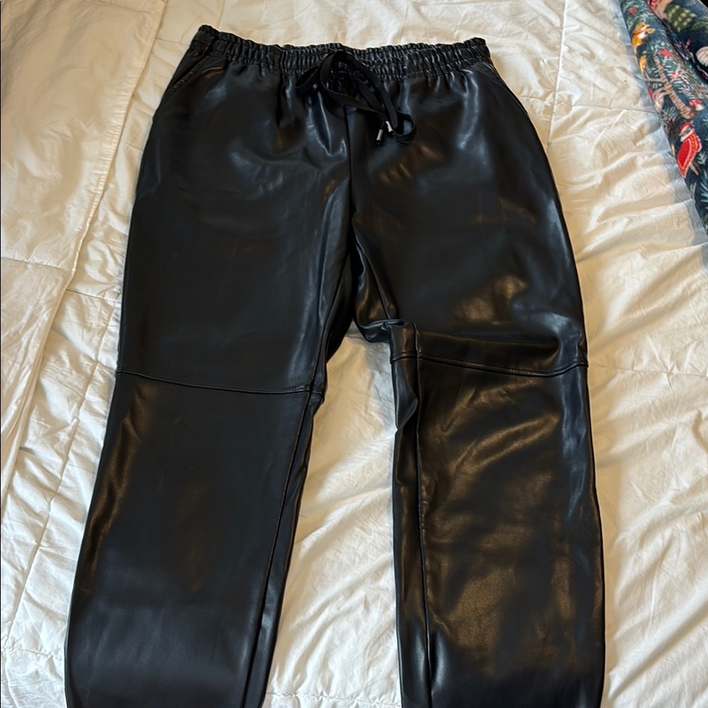 Black Faux Leather Joggers